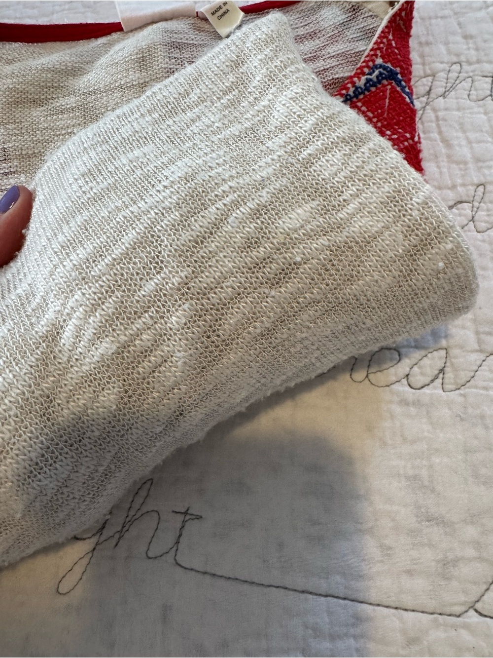 One September by Anthropologie Burnout Slub-knit Top w/ Red Embroidered Yoke - Picture 8 of 8